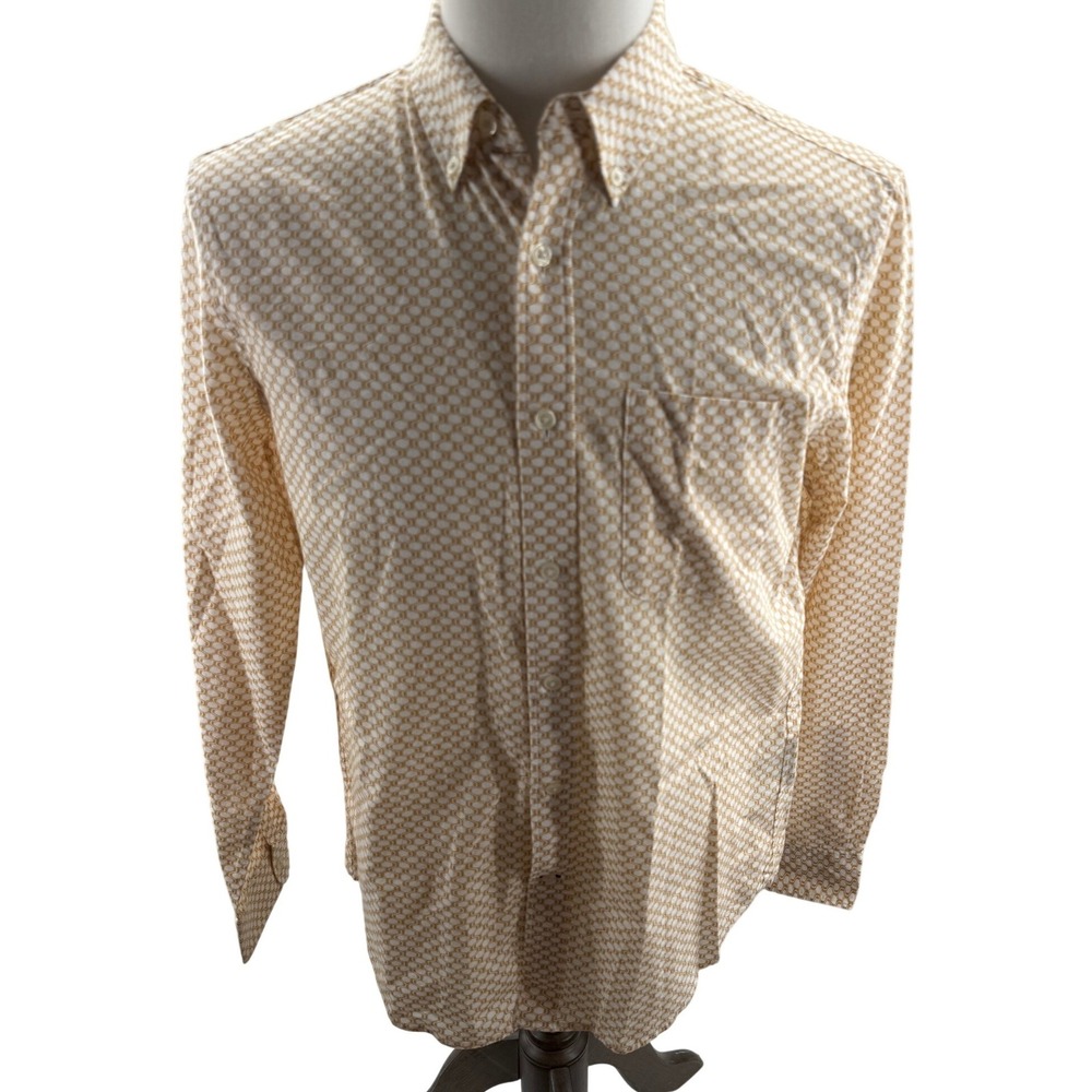 Club Monaco‎ Mens Slim Fit Tan Honeycomb Cotton Button Down Shirt Small 89 NEW